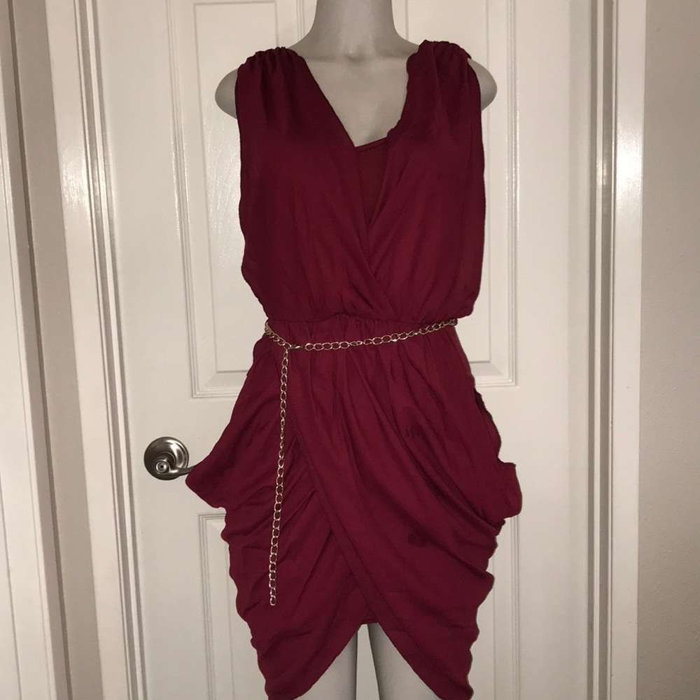 - Burgundy dress with chain